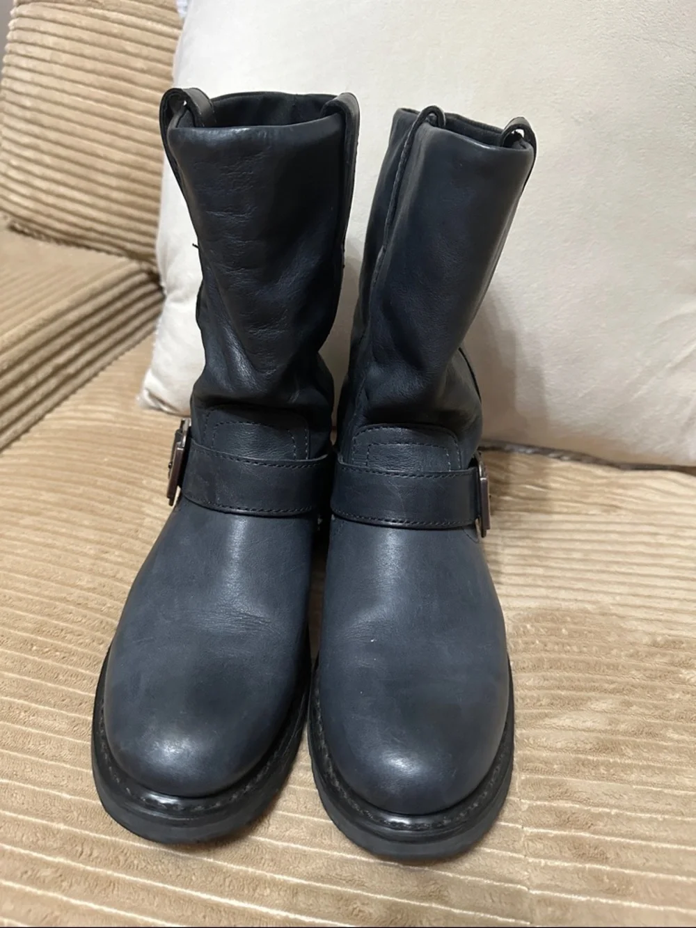 Harley Davidson Black Leather Buckle Boots 7.5 - Picture 2 of 6